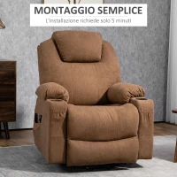 HOMCOM Poltrona Alzapersona Massaggiante a 8 Punti con Telecomando, in Tessuto Effetto Lino, 90x101x107 cm, Caffè(m-8)