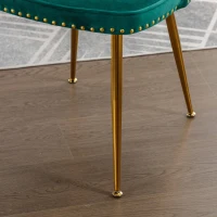 Set di Due Sedie Eleganti in Velluto Morbido con Schienale Imbottito e Gambe in Metallo Dorato, Verde(m-8)