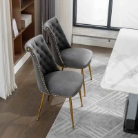 Set di Due Sedie Eleganti in Velluto Morbido con Schienale Imbottito e Gambe in Metallo Dorato, Grigio(m-8)