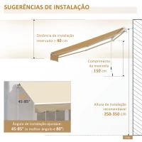 Outsunny Toldo Manual Retrátil com Manivela 295x245cm Toldo Enrolável Alumínio com Proteção Solar para Janela Portas Balcão Terraço Exterior Bege(m-9)
