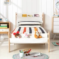 HOMCOM Łóżko Dziecięce Młodzieżowe z Kieszeniami na Zabawki od 3 Lat Drewniane Łóżko do Pokoju Dziecięcego Biało-Naturalne 229 x 98 x 95 cm(m-9)