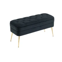 Pouf Contenitore Imbottito, Panca Fine Letto Elegante per Soggiorno e Camera da Letto, Nero(m-2)