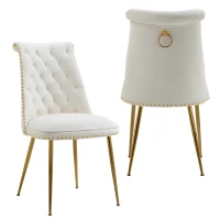 Juego de 2 Sillas Elegantes de Terciopelo Suave con Respaldo Acolchado y Patas de Metal Dorado Beige(m-1)