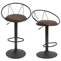 HOMCOM Set 2 Sgabelli da Bar Girevoli con Schienale e Poggiapiedi in Metallo, Altezza Regolabile e Seduta Imbottita per Soggiorno e Cucina , Marrone 51x46x78-100cm(m-11)