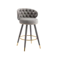Set di 2 Sgabelli da Bar in Velluto con Schienale, Rotazione a 360° e Gambe in Legno per Casa, Cucina, e Ristoranti, Grigio(m-6)