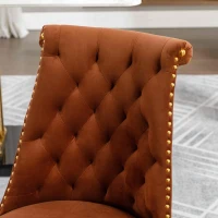Chaise de salle à manger en velours, lot de 2, dossier haut avec dossier bouclé et pieds en métal doré, pour salon, salle à manger, cuisine, Marron(m-7)