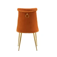 Chaise de salle à manger en velours, lot de 2, dossier haut avec dossier bouclé et pieds en métal doré, pour salon, salle à manger, cuisine, Orange(m-11)