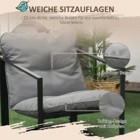 Outsunny Zestaw mebli ogrodowych, 1 stół z blatem szklanym, 2 fotele, 1 sofa, odporny na warunki atmosferyczne, 114 cm x 70 cm x 67 cm, Szary + Czarny(m-4)