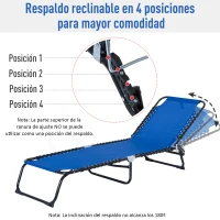 Outsunny Tumbona Plegable y Ajustable de 4 Posiciones Silla Reclinable de Jardín con Sistema de Cordones para Exterior Marco Acero 197x58x30 cm Azul Oscuro(m-4)