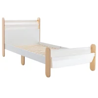 HOMCOM Łóżko Dziecięce Młodzieżowe z Kieszeniami na Zabawki od 3 Lat Drewniane Łóżko do Pokoju Dziecięcego Biało-Naturalne 229 x 98 x 95 cm(m-1)