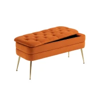 Pouf Contenitore Imbottito, Panca Fine Letto Elegante per Soggiorno e Camera da Letto, Arancione(m-5)