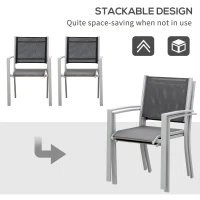 Outsunny Garden Chairs Set of 2, Outdoor Chairs with Steel Frame and Texteline Seats for Dining, Patio, Balcony - Grey and Black(m-4)