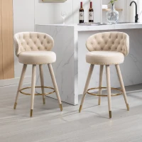 Set di 2 Sgabelli da Bar in Velluto con Schienale, Rotazione a 360° e Gambe in Legno per Casa, Cucina, e Ristoranti, Beige(m-8)