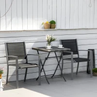 Outsunny Garden Chairs Set of 2, Outdoor Chairs with Steel Frame and Texteline Seats for Dining, Patio, Balcony - Grey and Black(m-2)