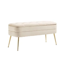 Pouf Contenitore Imbottito, Panca Fine Letto Elegante per Soggiorno e Camera da Letto, Beige(m-2)