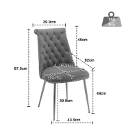 Set di Due Sedie Eleganti in Velluto Morbido con Schienale Imbottito e Gambe in Metallo Dorato, Nero(m-3)