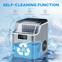 HOMCOM 3.2L Compact Ice Machine, with LCD Screen and Accessories - Silver-Tone(m-7)