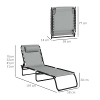 Outsunny Folding Sun Lounger, with Four-Position Back - Light Grey(m-3)