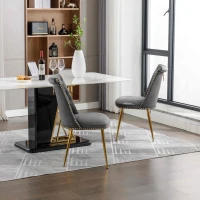 Set di Due Sedie Eleganti in Velluto Morbido con Schienale Imbottito e Gambe in Metallo Dorato, Grigio(m-1)