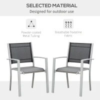 Outsunny Garden Chairs Set of 2, Outdoor Chairs with Steel Frame and Texteline Seats for Dining, Patio, Balcony - Grey and Black(m-5)