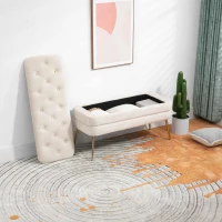 Pouf Contenitore Imbottito, Panca Fine Letto Elegante per Soggiorno e Camera da Letto, Beige(m-9)