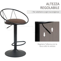 HOMCOM Set 2 Sgabelli da Bar Girevoli con Schienale e Poggiapiedi in Metallo, Altezza Regolabile e Seduta Imbottita per Soggiorno e Cucina , Marrone 51x46x78-100cm(m-5)