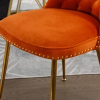 Chaise de salle à manger en velours, lot de 2, dossier haut avec dossier bouclé et pieds en métal doré, pour salon, salle à manger, cuisine, Orange(m-8)