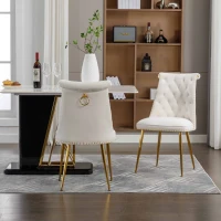 Juego de 2 Sillas Elegantes de Terciopelo Suave con Respaldo Acolchado y Patas de Metal Dorado Beige(m-2)