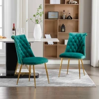 Set di Due Sedie Eleganti in Velluto Morbido con Schienale Imbottito e Gambe in Metallo Dorato, Verde(m-6)
