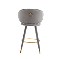 Set di 2 Sgabelli da Bar in Velluto con Schienale, Rotazione a 360° e Gambe in Legno per Casa, Cucina, e Ristoranti, Grigio(m-5)