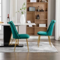 Set di Due Sedie Eleganti in Velluto Morbido con Schienale Imbottito e Gambe in Metallo Dorato, Verde(m-7)