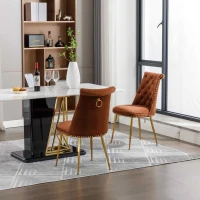 Chaise de salle à manger en velours, lot de 2, dossier haut avec dossier bouclé et pieds en métal doré, pour salon, salle à manger, cuisine, Marron(m-5)