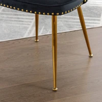 Set di Due Sedie Eleganti in Velluto Morbido con Schienale Imbottito e Gambe in Metallo Dorato, Nero(m-7)