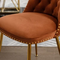 Chaise de salle à manger en velours, lot de 2, dossier haut avec dossier bouclé et pieds en métal doré, pour salon, salle à manger, cuisine, Marron(m-8)