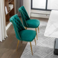 Set di Due Sedie Eleganti in Velluto Morbido con Schienale Imbottito e Gambe in Metallo Dorato, Verde(m-1)