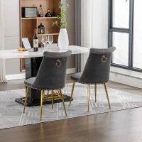 Set di Due Sedie Eleganti in Velluto Morbido con Schienale Imbottito e Gambe in Metallo Dorato, Grigio(m-9)