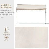 Outsunny Toldo 300x295x260 cm com Manivela Ângulo Ajustável Proteção Solar Portátil para Jardim Terraço Pátio Bege(m-6)