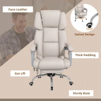 Vinsetto PU Leather Massage Office Chair with 4 Vibration Points, Heated Reclining Computer Desk Chair with Adjustable Height, Footrest, Light Grey(m-7)