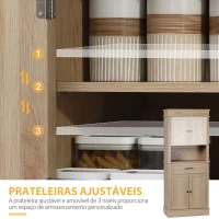 HOMCOM Armário de Cozinha com 4 Portas 1 Gaveta e Prateleira Aberta para Sala de Estar Sala de Jantar 74x39,5x183cm Carvalho(m-5)