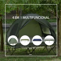Outsunny Cama Dupla de Campismo Dobrável com Tenda 2 em 1 Cama de Campismo Elevada com Colchão Inflável e Bolsa de Transporte Tecido Oxford Aço 193x145x180cm Verde(m-4)