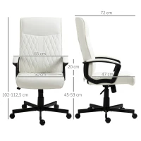 Vinsetto Cadeira de Escritório Giratória 360° com Encosto Alto Altura Ajustável e Função de Inclinação 65x65x102-112,5cm Branco creme(m-3)