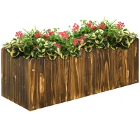 Outsunny Floreira de Madeira Retangular com Orifício de Drenagem e Tecido não Tecido para Plantas Flores Ervas 80x30x30 cm Marrom(m-11)