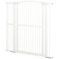 PawHut Barieră Reglabilă pentru Animale de Companie, Poartă de Siguranță cu sistem dublu de blocare, 77-105x120 cm, Alb(m-1)