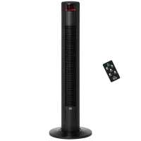 HOMCOM Ventoinha de Coluna Altura 96cm 45W com Controle Remoto 3 Velocidades 4 Modos de Funcionamento e Oscilação de 70° Tela LED Tátil Temporizador de 12H Silencioso e Alça de Transporte Preto(m-10)