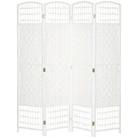 HOMCOM Biombo de 4 Painéis Dobrável Separador de Ambientes de Corda de Papel e Estrutura de Madeira 60x170 cm Branco(m-11)