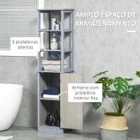 kleankin Coluna Casa de Banho com Porta 3 Prateleiras Abertas Armário Alto de Armazenamento para Casa de Banho 40x30x160cm Cinz(m-4)