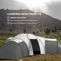 Outsunny Kampeertent voor 6-9 personen, 4 kamers, voortent, waterdicht, 615x 615x225cm, Grijs(m-5)