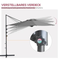 Outsunny Ø3 m Zweefparasol, kantelbaar, draaibaar, handmatig bedienbaar, windkap, metalen mast, donkergrijs(m-5)