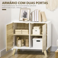 HOMCOM Aparador de Sala de Estar com Portas de Abertura a Pressão e Prateleiras Ajustáveis para Dormitório 80x40x70cm Branco e Carvalho(m-5)