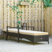 Outsunny Espreguiçadeira de Vime de Jardim Espreguiçadeira com Encosto Ajustável em 4 Posições Almofadas Acolchoadas e Capa Removível para Terraço Pátio Exterior 192x62,5x58-95cm Marrom e Bege(m-7)